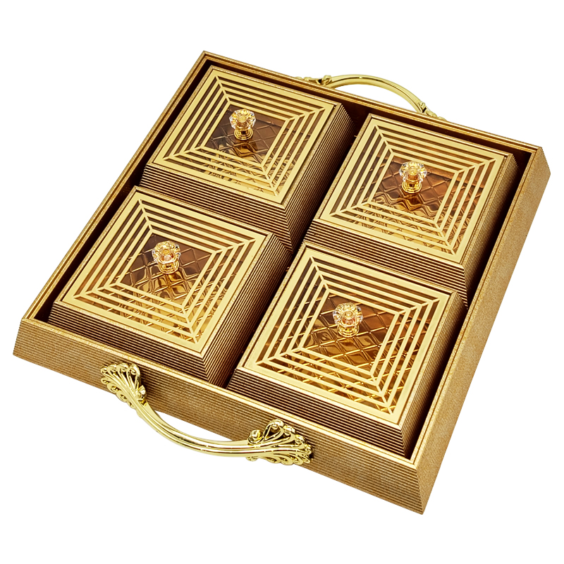 Set Déco 4 compartiments 28x28 cm modèle or matière plastique