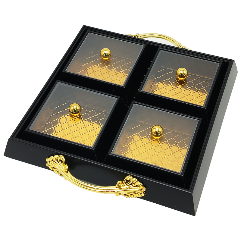 Set Déco 4 compartiments 28x28 cm modèle noir matière plastique