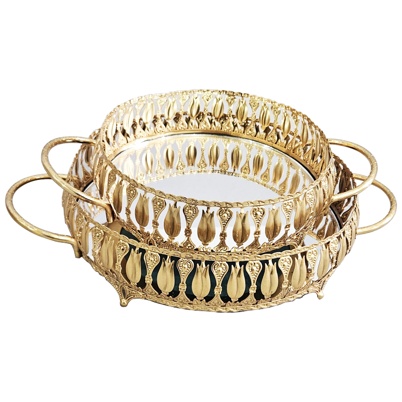 SET 2 PLATEAUX DECO METAL 20 CM &amp; 25 CM