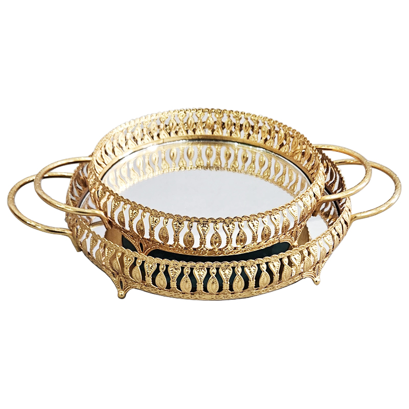 SET 2 PLATEAUX DECO METAL 20 CM &amp; 25 CM