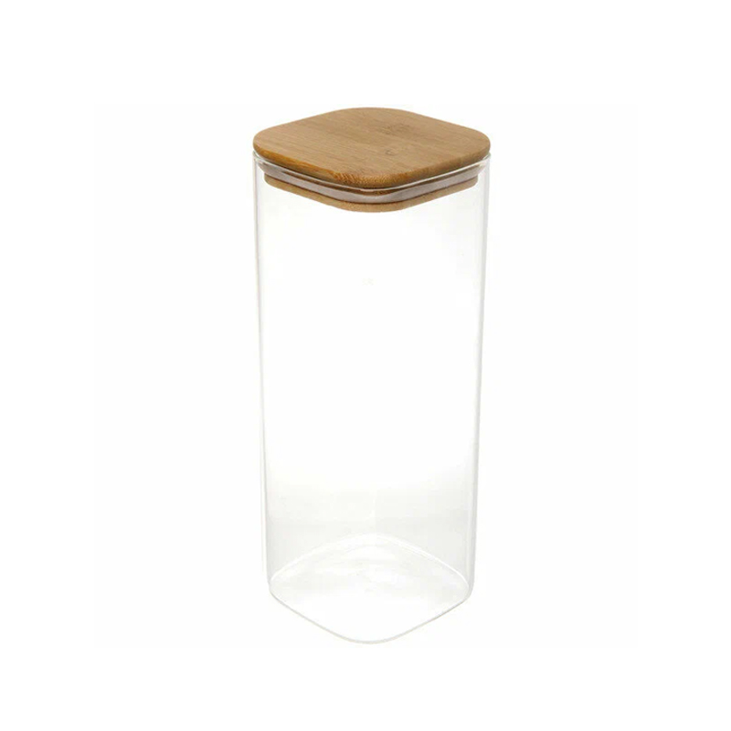 POT VERRE BOROSILICATE COUVERCLE CARRE BAMBOO 8 X 20 CM