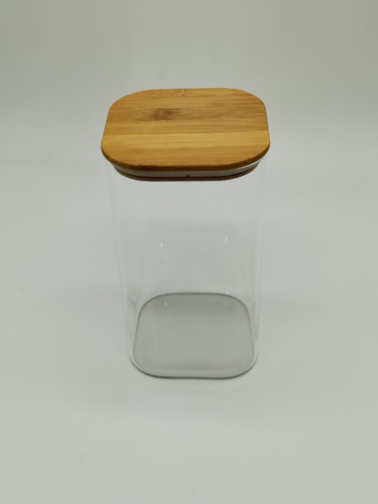 POT VERRE BOROSILICATE COUVERCLE CARRE BAMBOO 10 x 18 CM