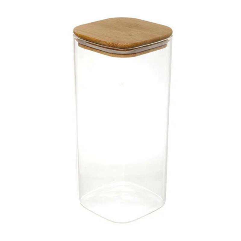 POT VERRE BOROSILICATE COUVERCLE CARRE BAMBOO 10 X 28 CM