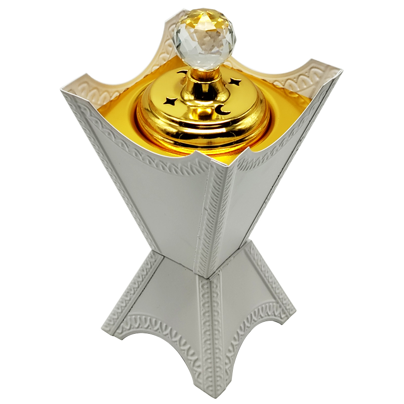 BRULEUR ENCENT METAL 21X10 CM MODELE BLANC-OR