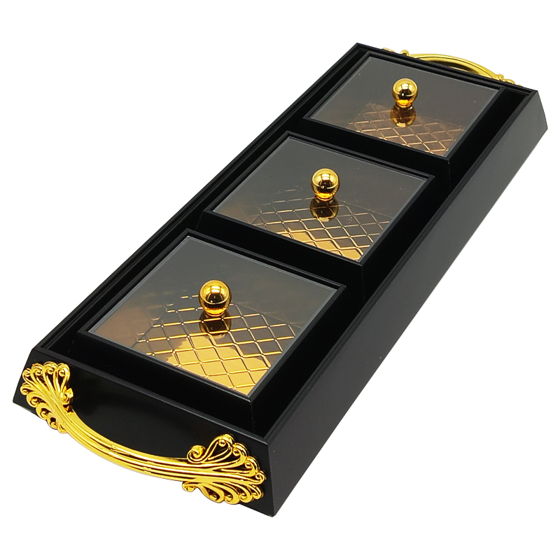 Set Déco 3 compartiments 41x15 cm modèle or matière plastique