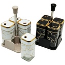 SET POTS A EPICES 4 PIECES + SUPPORT 18X10 CM COULEUR MIX NOIR / BLANC