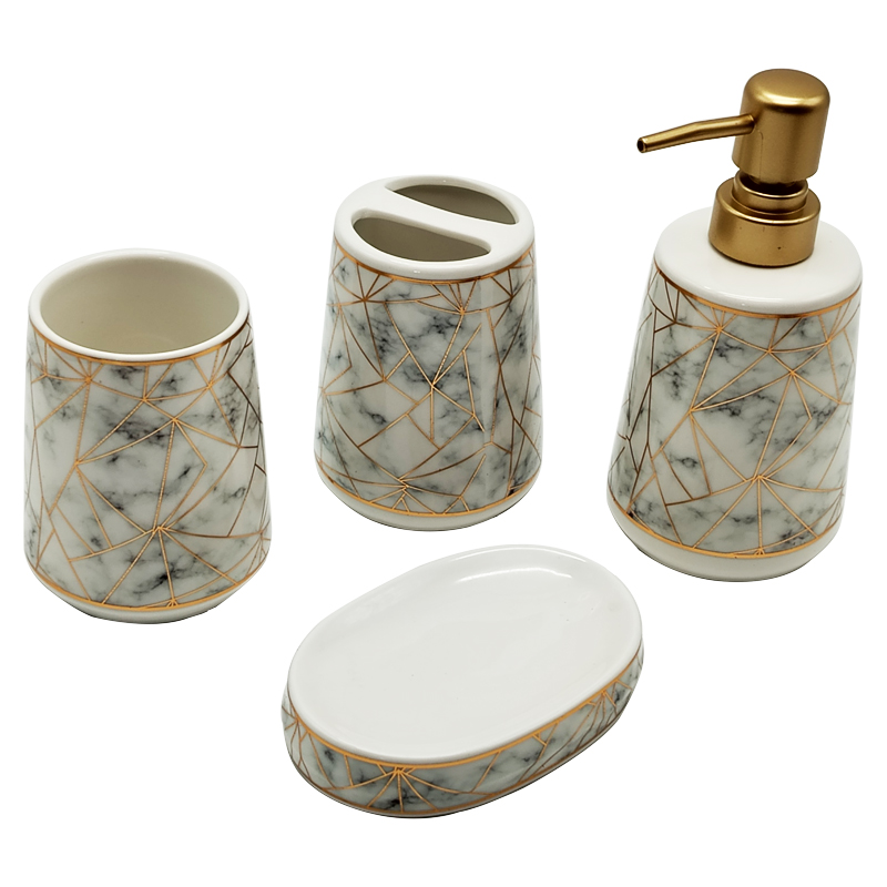 SET SALLE DE BAIN 4 PIECES CERAMIQUE COULEUR MIX NOIR / BLANC