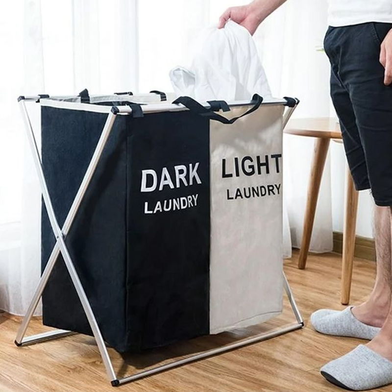 BAC A LINGE 2 COMPARTIMENTS PLIABLE METAL 59X65X37 CM 