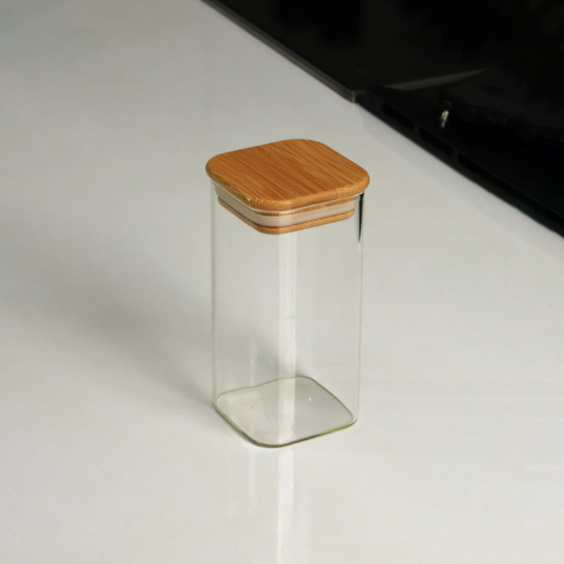 POT VERRE CARRE BOROSILICATE 6X10 CM COUVERCLE BAMBOO