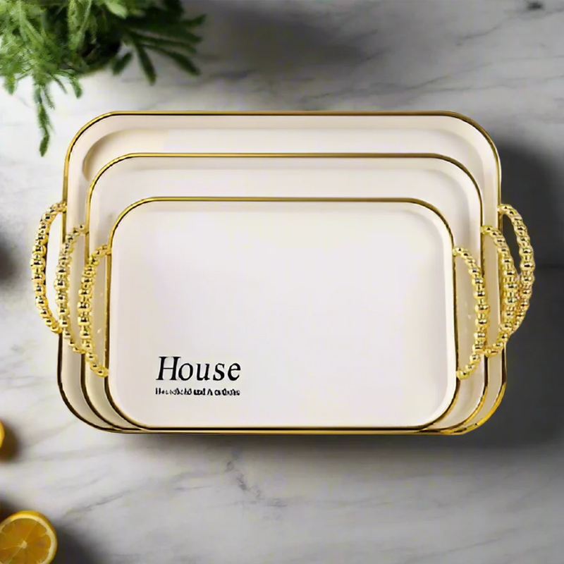 SET 3 PLATEAUX DECO PLASTIQUE 42X31 / 38X26 / 33X22 CM COULEUR MIX NOIR / BLANC
