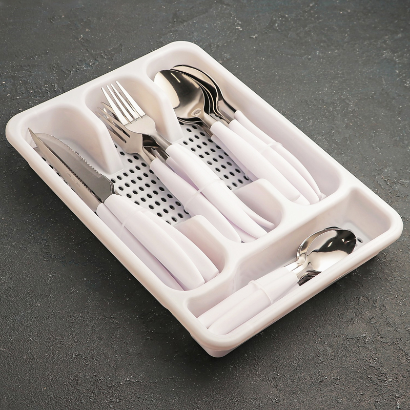 COFFRET 24 PIECES + RANGE COUVERTS 29x20 CM MANCHE PLASTIQUE