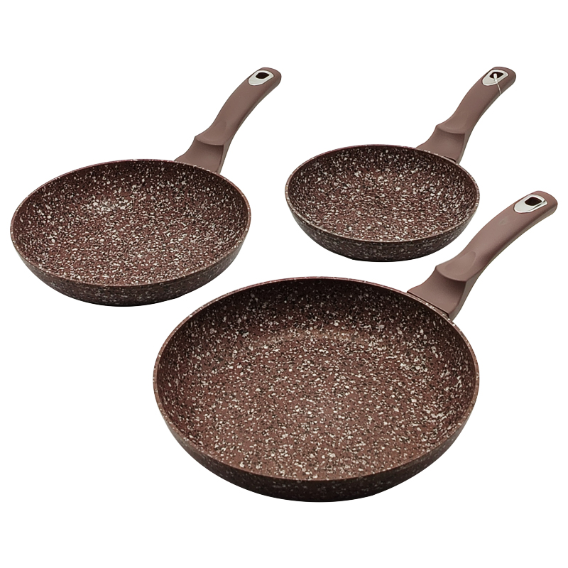 SET 3 POELES 28 / 24 / 20 CM COULEURS MIX GRIS / MARRON