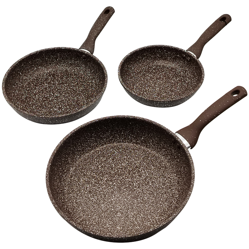 SET 3 POELES 28 / 24 / 20 CM COULEURS MIX NOIR / MARRON