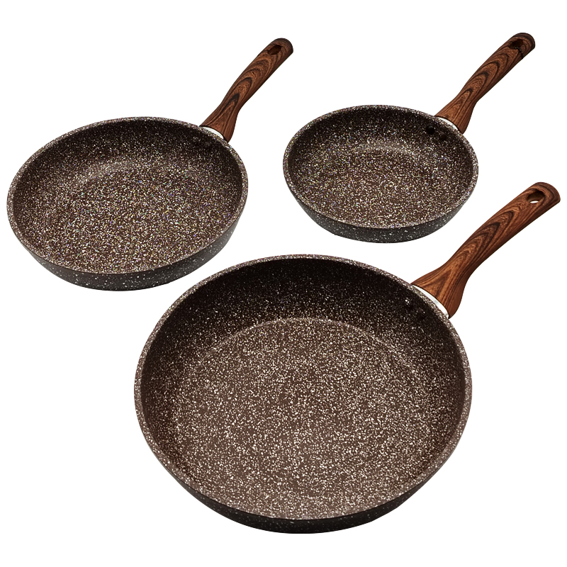 SET 3 POELES 28 / 24 / 20 CM COULEURS MIX NOIR / MARRON