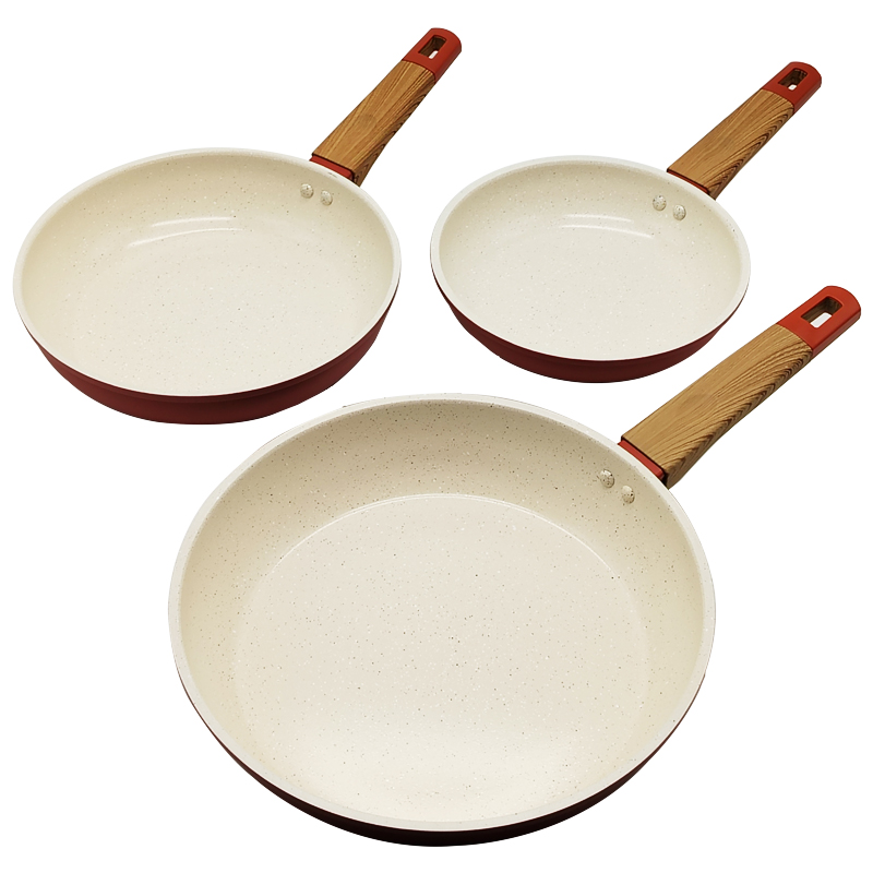 SET 3 POELES 28 / 24 / 20 CM COULEURS MIX VERT / ROUGE / MARRON