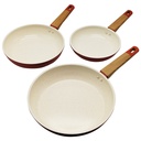 SET 3 POELES 28 / 24 / 20 CM COULEURS MIX VERT / ROUGE / MARRON