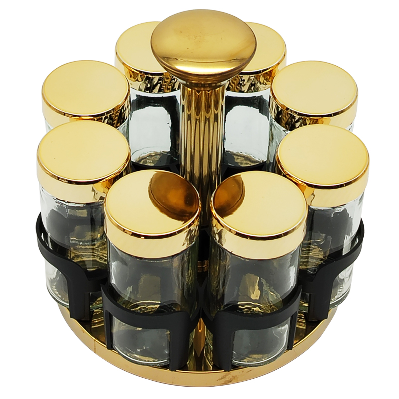 SET 8 POT EPICE VERRE AVEC SUPPORT 17X17 CM COULEUR NOIR-OR