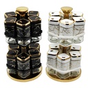 SET 12 POT EPICE VERRE AVEC SUPPORT 32X16 CM COULEURS MIX NOIR / BLANC