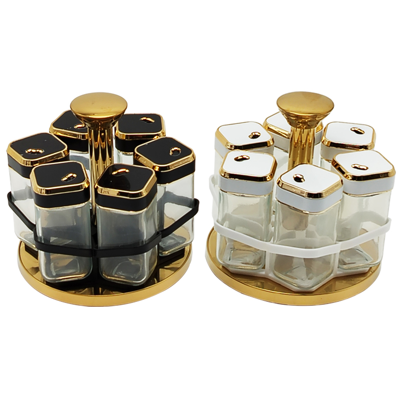 SET 6 POT EPICE VERRE AVEC SUPPORT 17X17 CM COULEURS MIX NOIR / BLANC