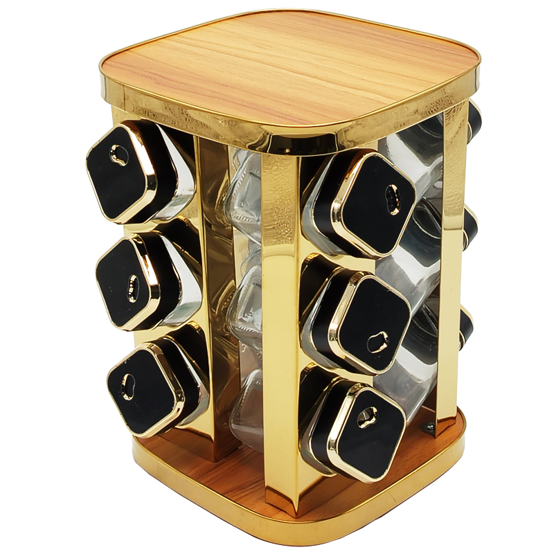 SET 12 POT EPICE VERRE AVEC SUPPORT 17X17X25 CM COULEUR NOIR