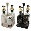 SET 4 PIECES : 2 POTS EPICES + 2 BOUTEILLES HUILE AVEC SUPPORT 24X11 CM MIX COULEURS NOIR / BLANC