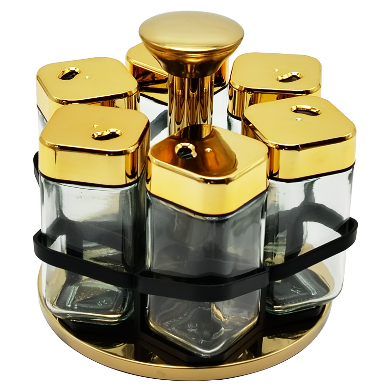 SET 6 POT EPICE VERRE AVEC SUPPORT 17X17 CM COULEUR OR