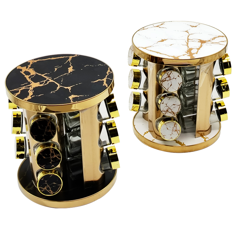 SET 12 POT EPICE VERRE AVEC SUPPORT 23X19 CM COULEURS MIX NOIR / BLANC