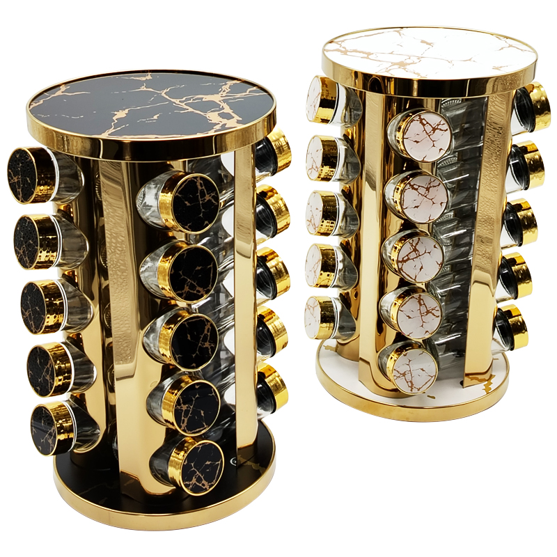 SET 20 POT EPICE VERRE AVEC SUPPORT 19X34 CM COULEURS MIX NOIR / BLANC