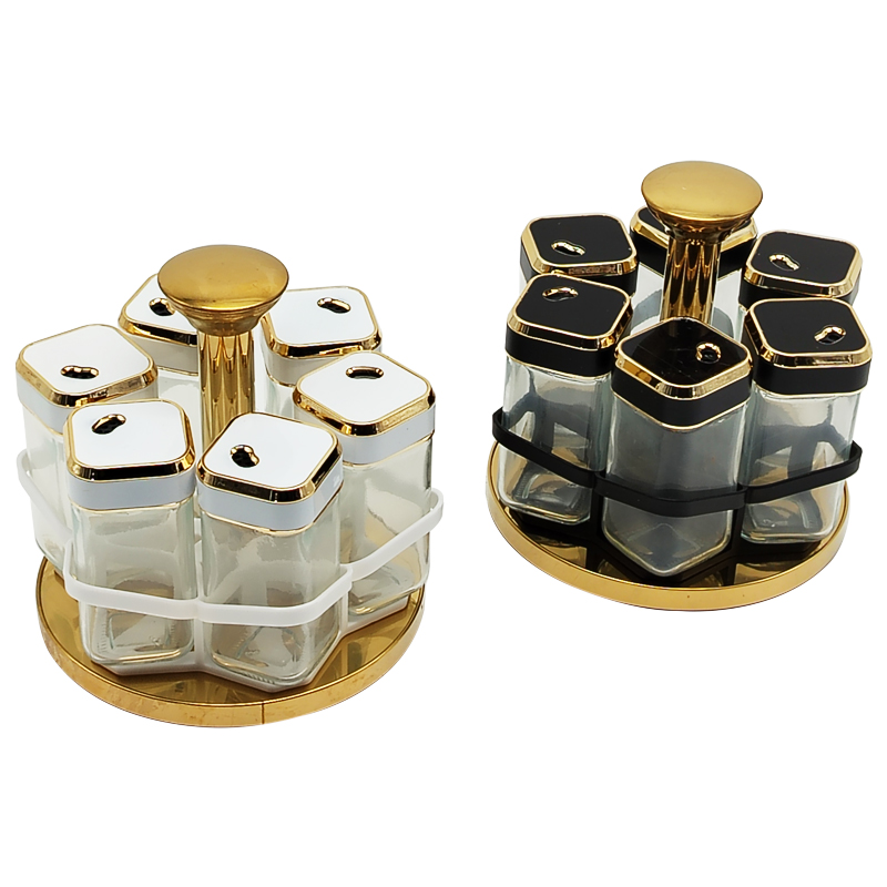 SET 6 POT EPICE VERRE AVEC SUPPORT 17X17 CM COULEURS MIX NOIR / BLANC