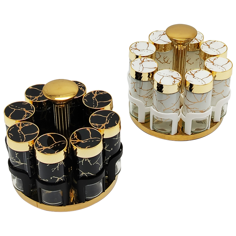SET 8 POT EPICE VERRE AVEC SUPPORT 17X17 CM COULEURS MIX NOIR / BLANC