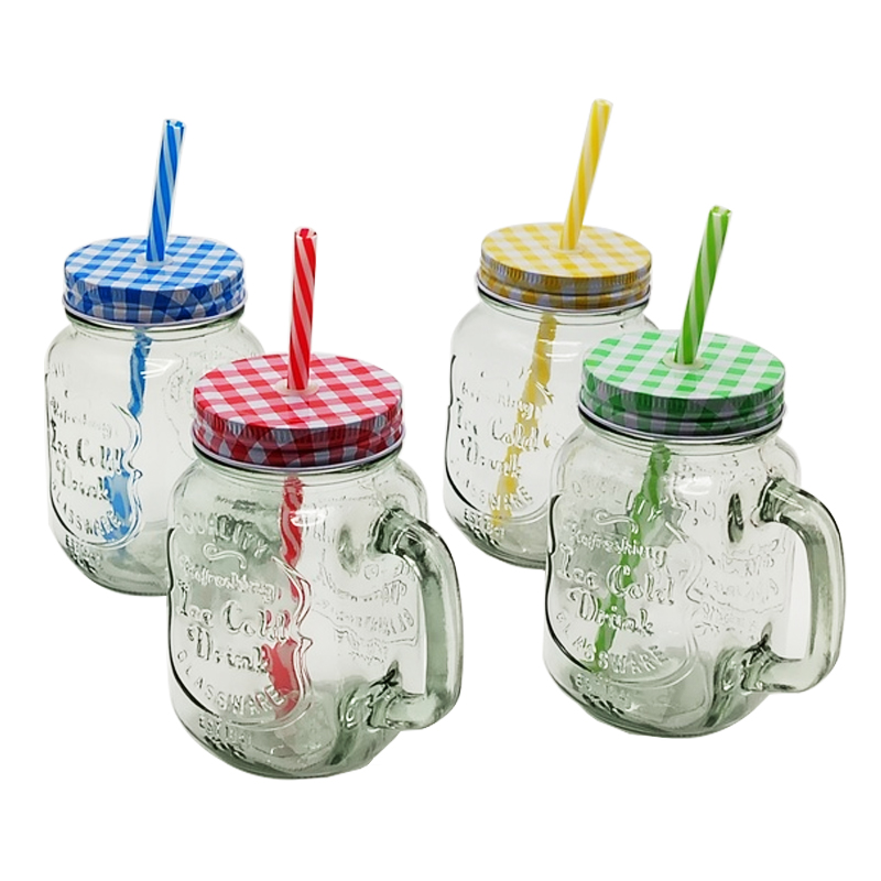 Verre avec couvercle + paille couvercle en métal 500 ML 