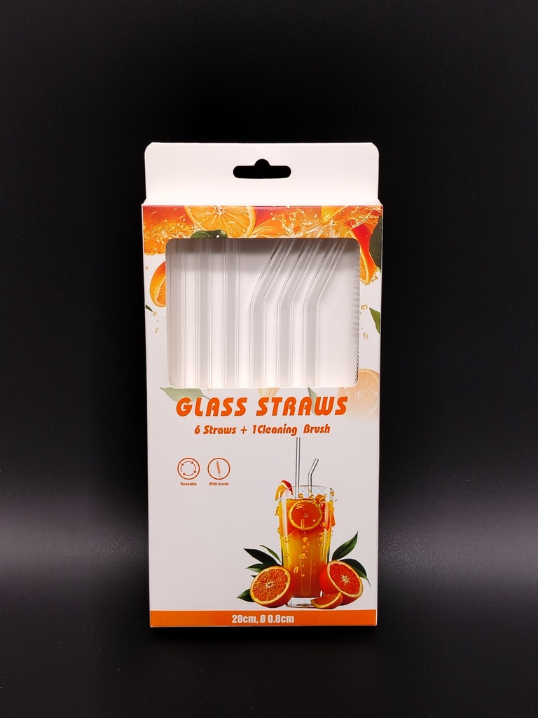 Set de 6 pailles en verre et 1 brosse