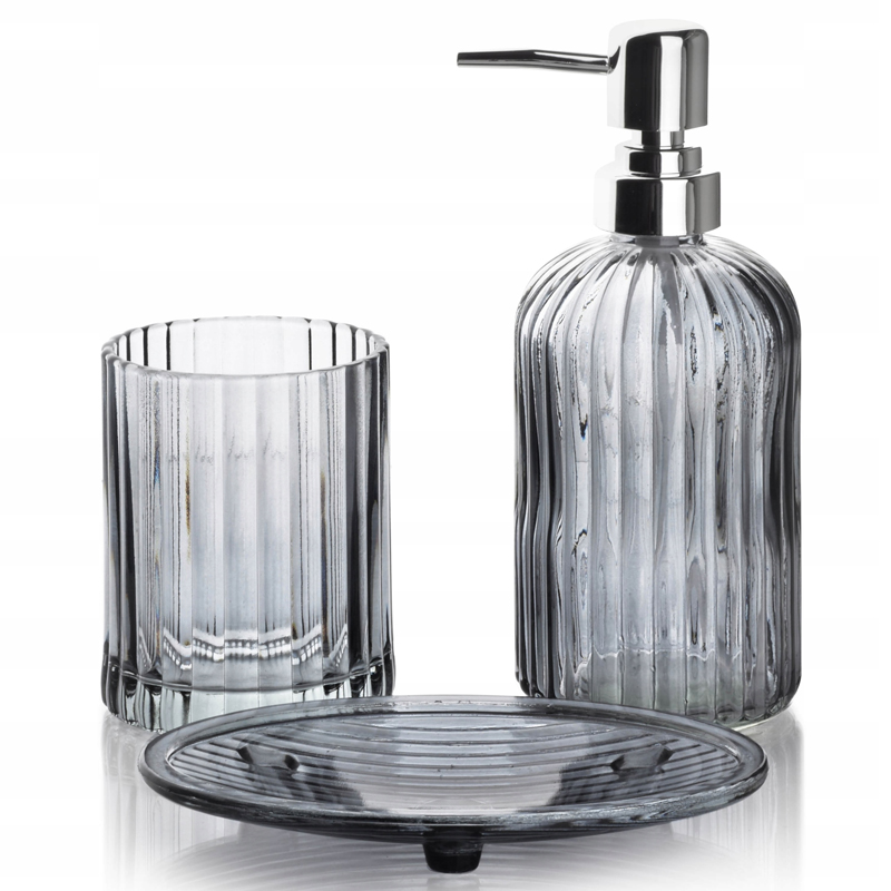 Set salle de bain 3 pièces en verre couleur gris