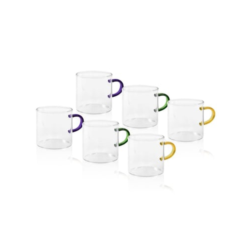 Tasse en verre borosilicate avec poignée colorée, 5,5 cm x 5,5 cm