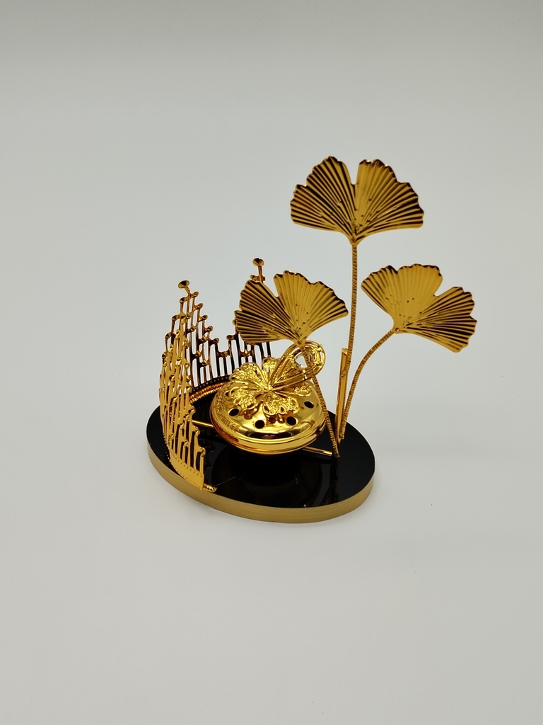 Bruleur encent déco métal 18x12 cm couleur or base bois