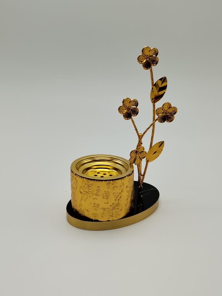 Bruleur encent déco métal 18x12 cm couleur or base bois