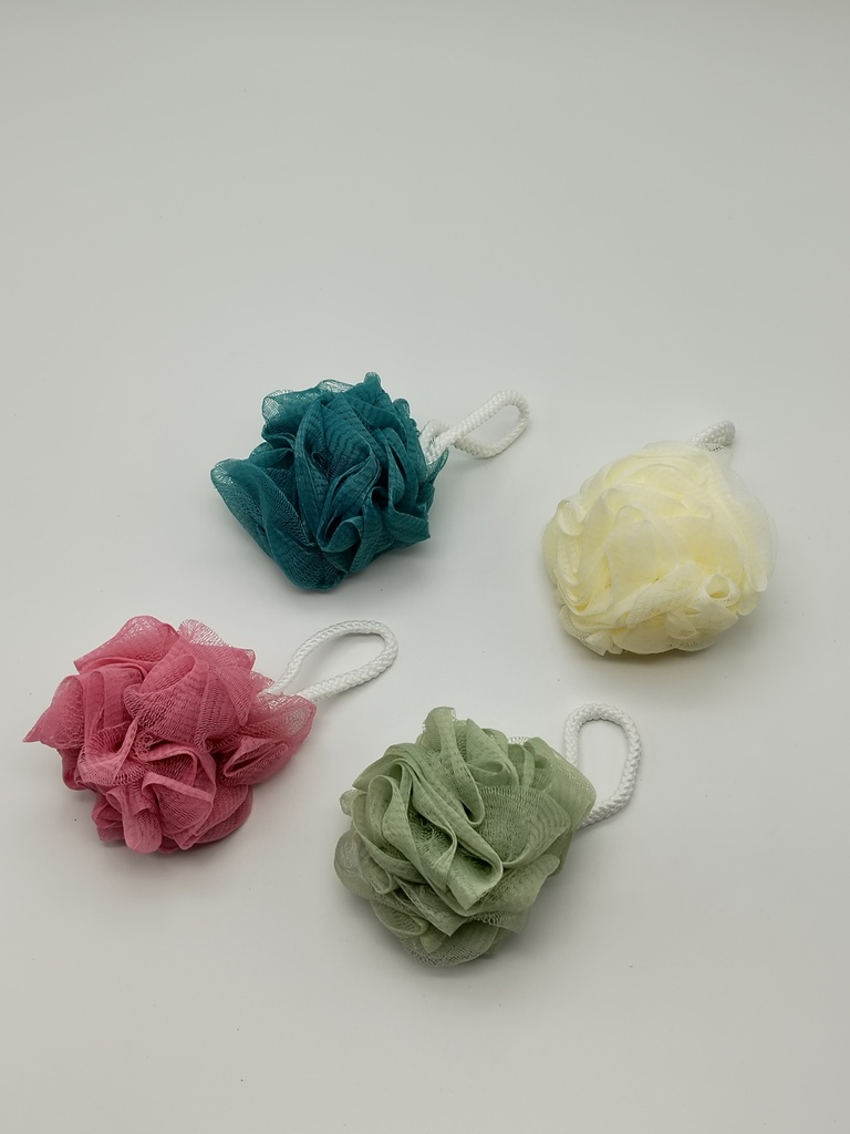 Eponge de bain 4 pièces couleurs mix rose - vert - bleu - blanc
