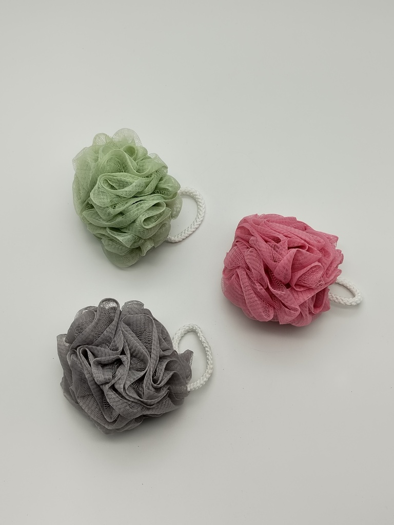 Eponge de bain 3 pièces couleurs mix rose - vert - bleu - violet - blanc