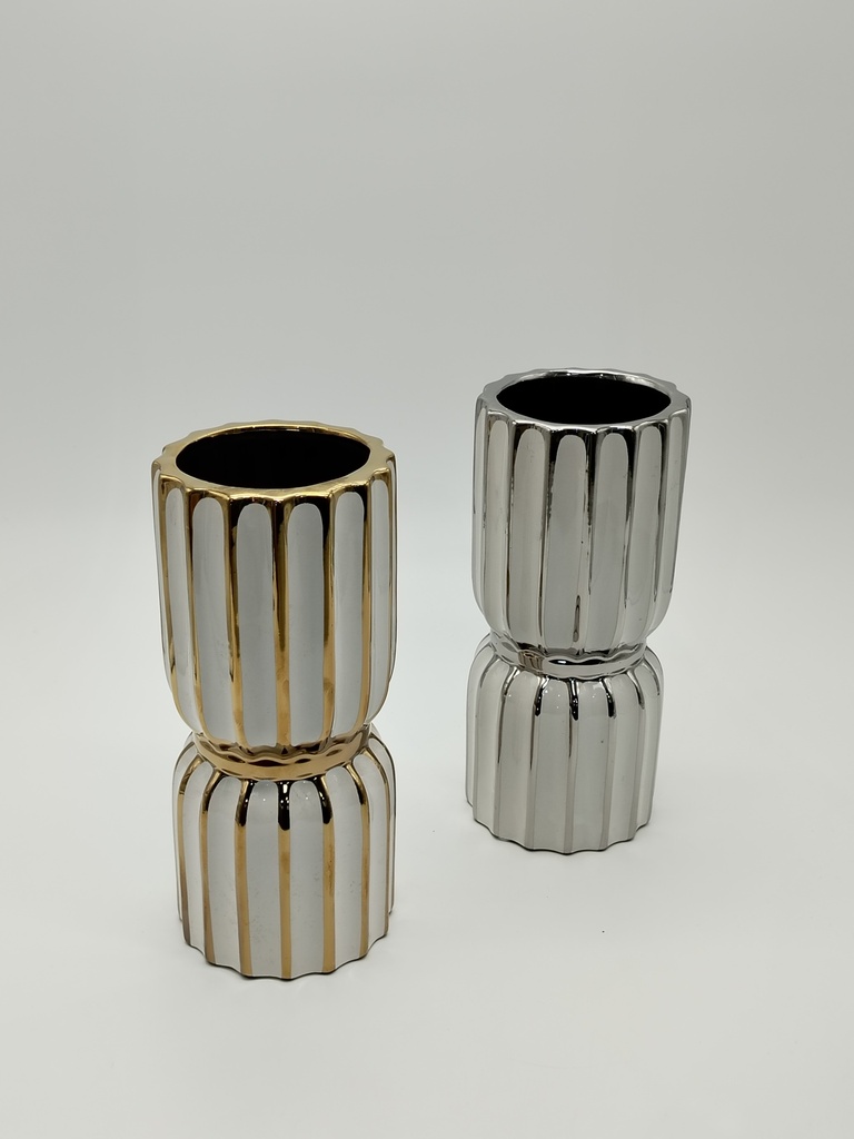 Vase céramique déco 25x11 cm mix or - argent
