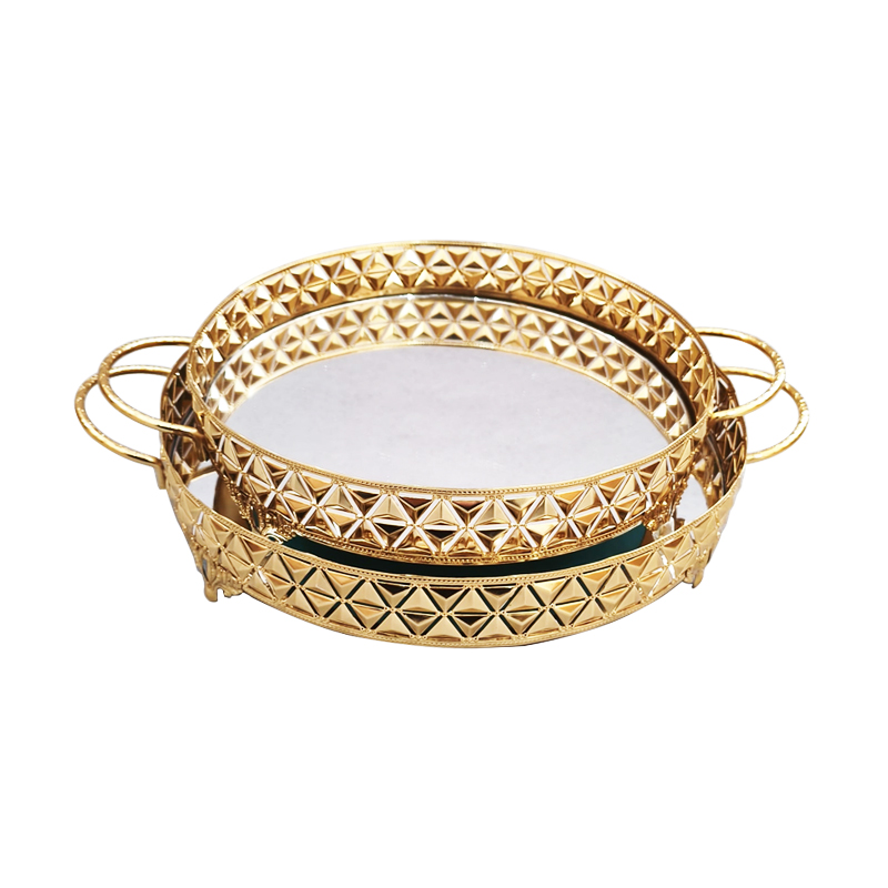 SET 2 PLATEAUX DECO METAL ROND 30 &amp; 35 CM MODELE OR