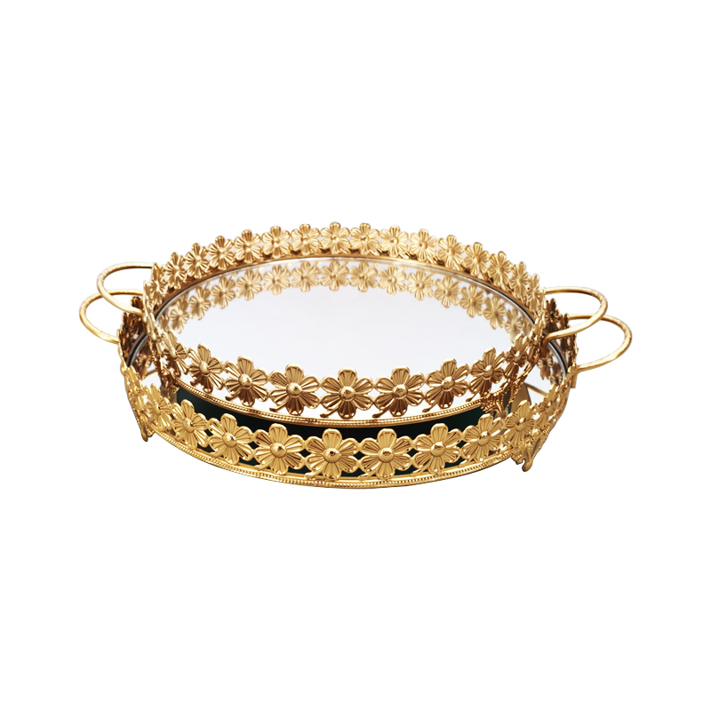 SET 2 PLATEAUX DECO METAL ROND 30 &amp; 35 CM MODELE OR