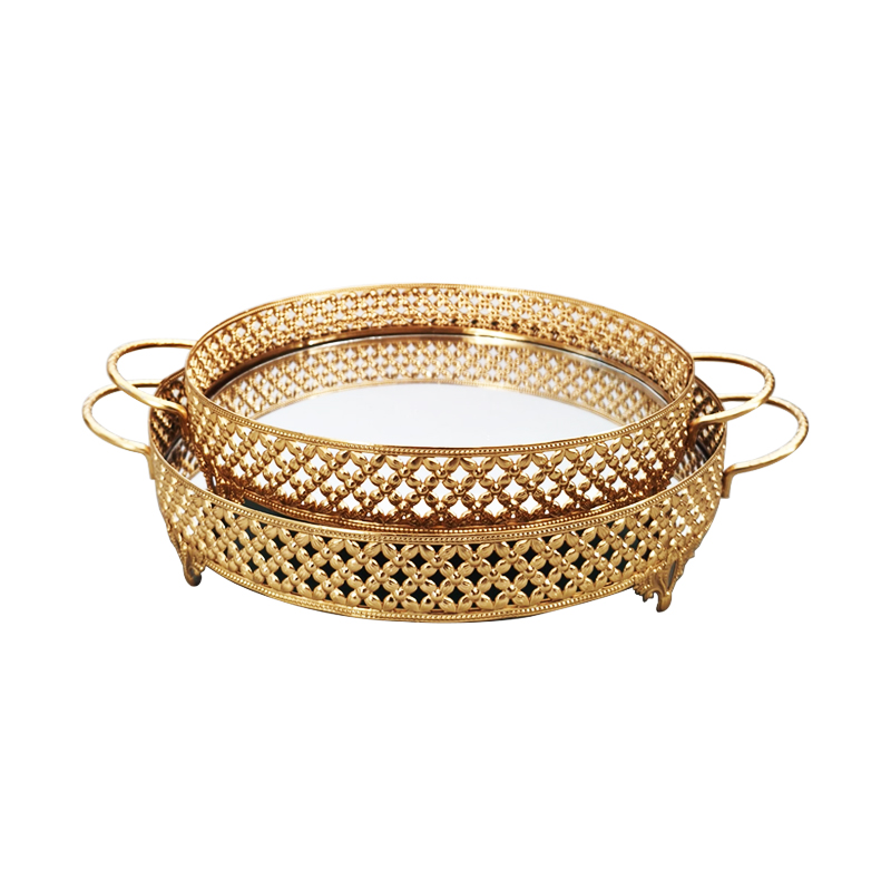 SET 2 PLATEAUX DECO METAL ROND 30 &amp; 35 CM MODELE OR