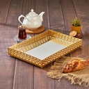 PLATEAU DECO PLASTIQUE ET MIRROIR 32X20 CM MODELE OR