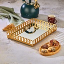 PLATEAU DECO PLASTIQUE ET MIRROIR 32X20 CM MODELE OR