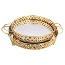 SET 2 PLATEAUX DECO METAL ROND 35 &amp; 40 CM MODELE OR