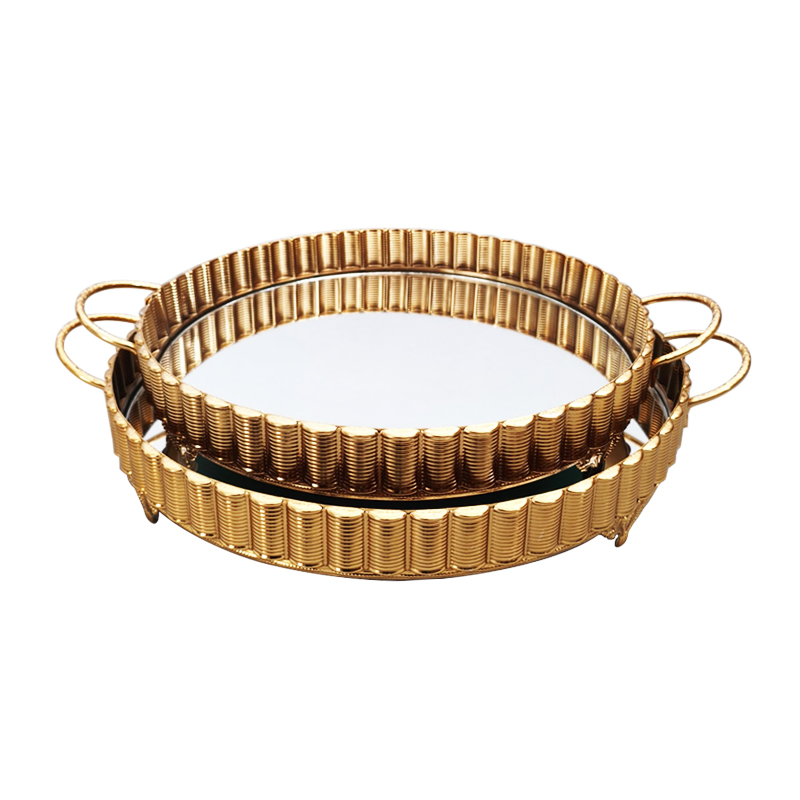 SET 2 PLATEAUX DECO METAL ROND 30 &amp; 35 CM MODELE OR