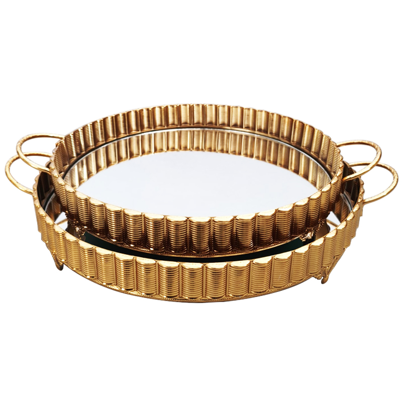 SET 2 PLATEAUX DECO METAL ROND 35 &amp; 40 CM MODELE OR