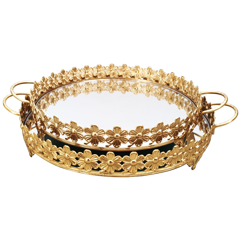 SET 2 PLATEAUX DECO METAL ROND 35 &amp; 40 CM MODELE OR