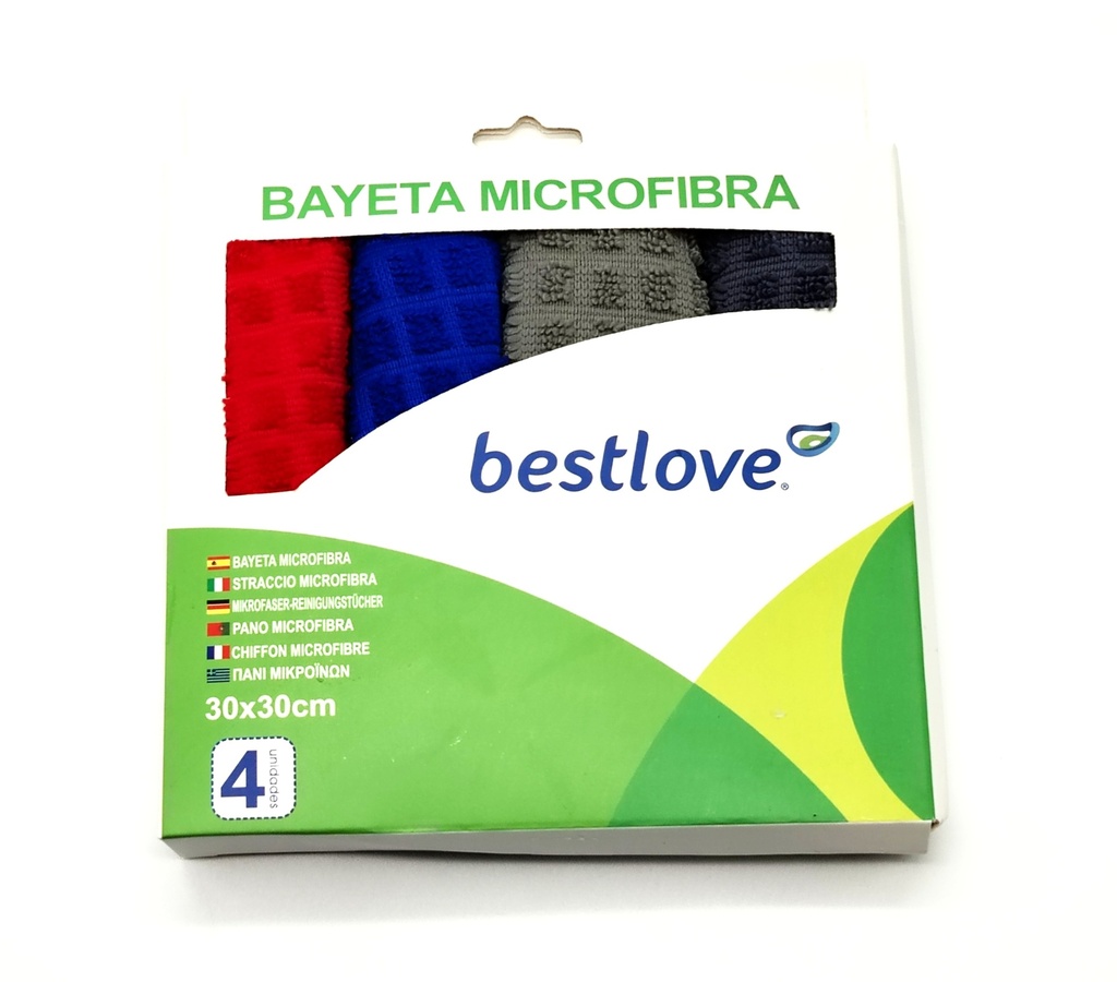 SET 4 TORCHONS 30X30 CM COULEURS MIX BLEU / ROUGE / GRIS