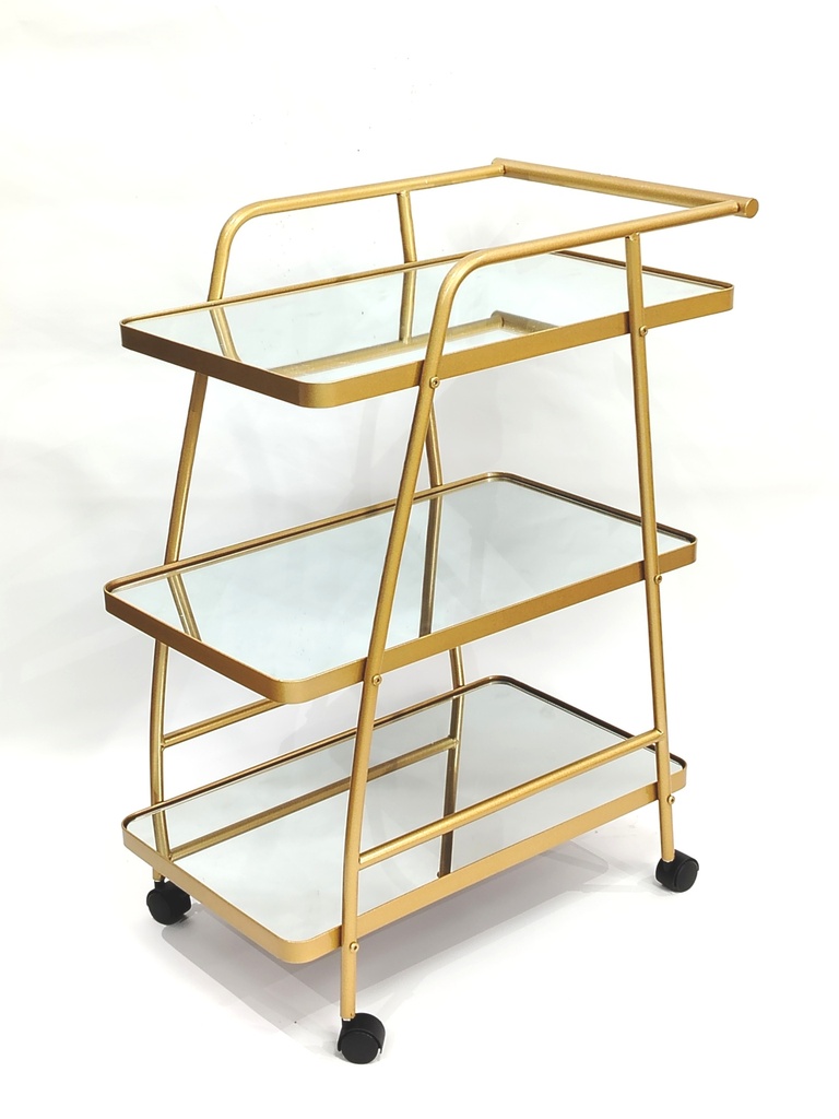 CHARIOT PRESENTOIR 3 NIVEAUX A ROULETTES 82 CM. 60X35 CM MODELE OR